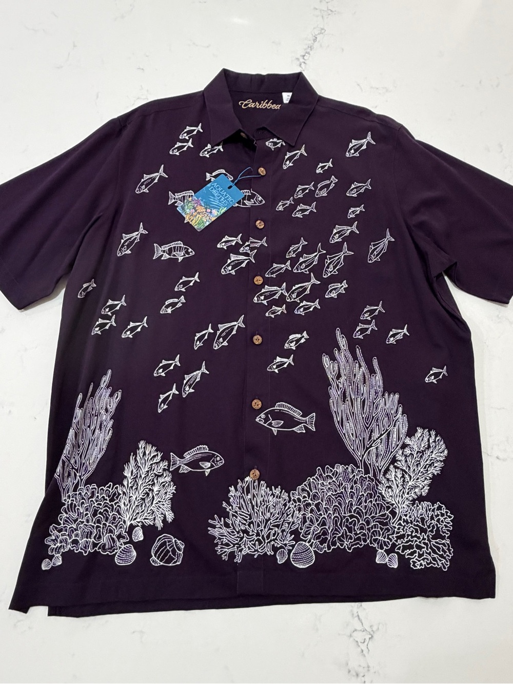 Caribbean NWT Aquatic Depths Fish Coral Reef Shirt XL Purple